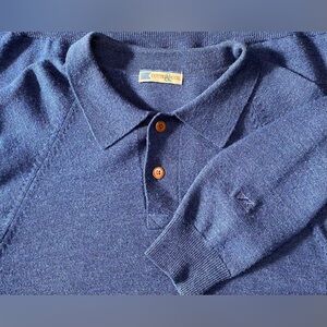 Cutter & Buck Men's Size Large 100% Wool Long Sleeve 2 Button Polo Sweater Navy